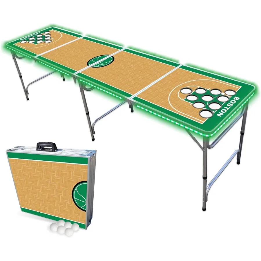 

Складной портативный стол для понга на 8 футов с дополнительными отверстиями для чашек и светодиодной подсветкой для отдыха в помещении и на открытом воздухе, идеально подходит для домашней игровой комнаты