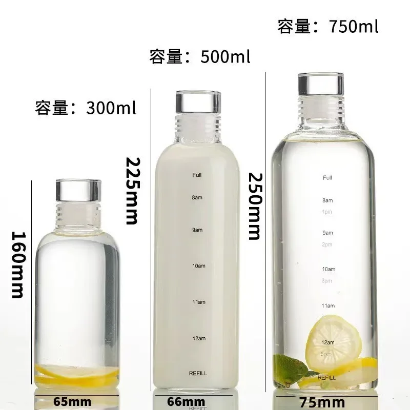 550-750ml Large Capacity Glass Water Bottle With Time Marker Transparent Juice Milk Glass Cup With Lid Drinking Bottle Drinkware