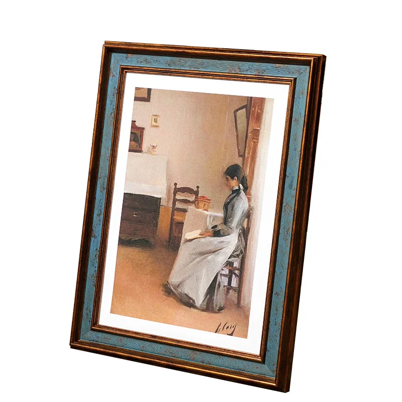 American Retro Resin Frame Coffee Color French Blue Empty Frame Mounted Picture Frame A4 Wall Hanging Oil Painting Frame - Image 5
