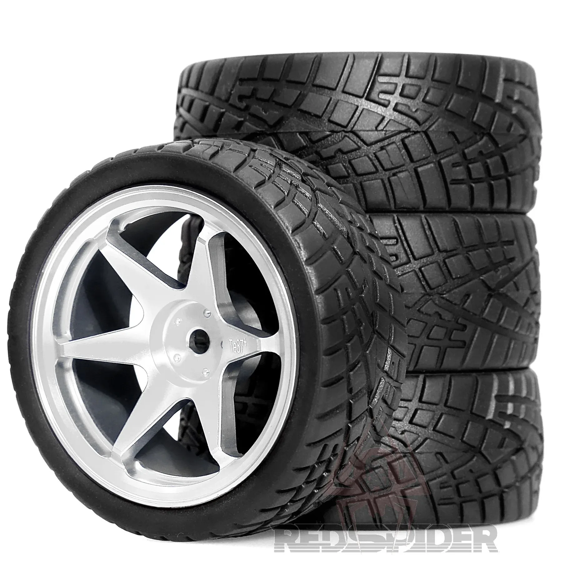 

4pcs 1/10 RC Rally Racing Tyres & Aluminum Wheels OD 2.56" for Tamiya TT01 TT02 XV01 TA06 A959 PTG2 HPI KYOSHO Traxxas