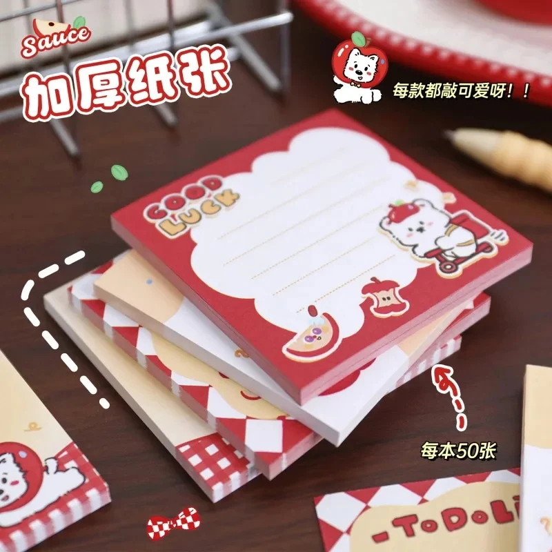 Kawai Cute Apple Memo Pad Cartoon Decorative Non Sticky Note Sheets for Journaling And Scrapbooking 50 Sheets Student Notes