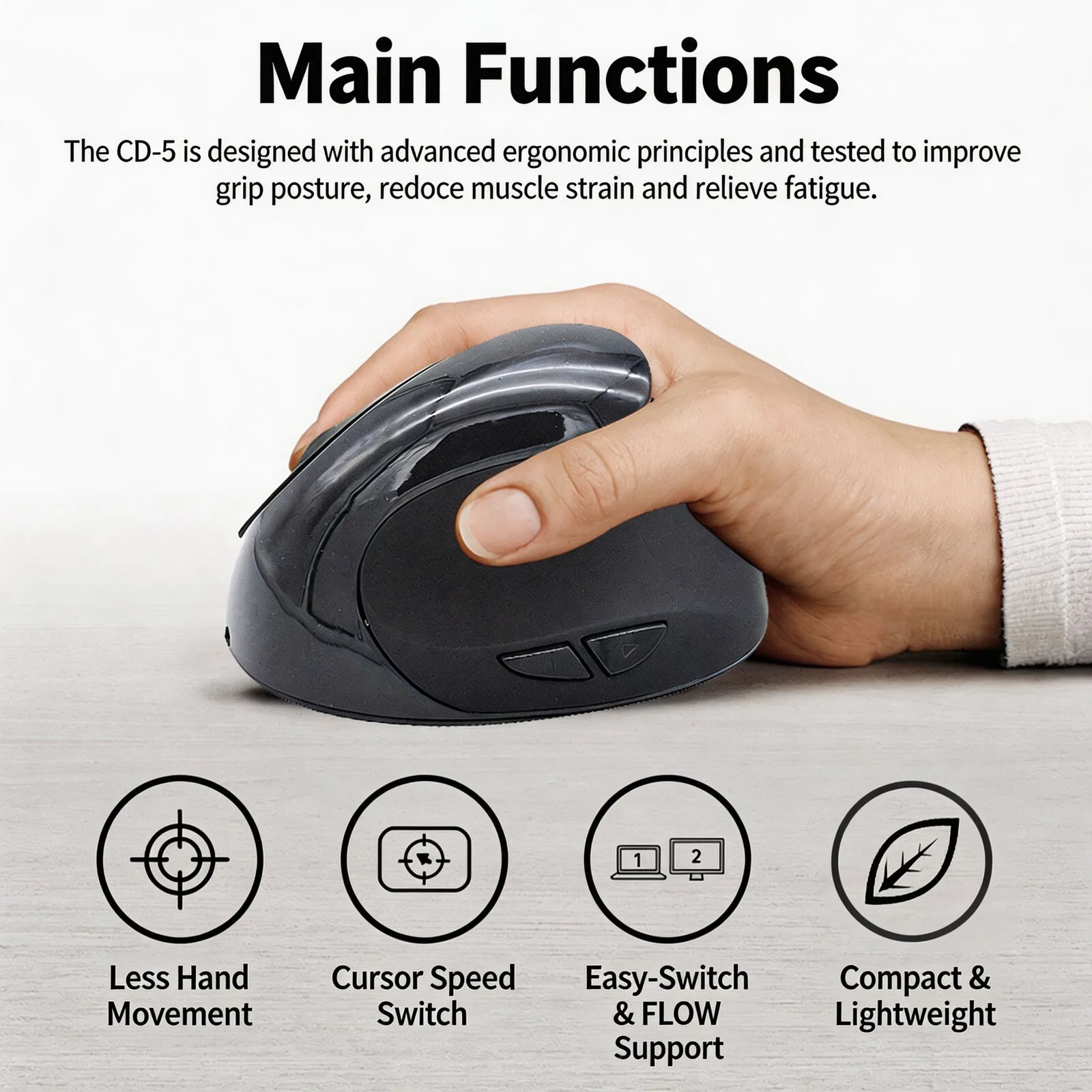 2.4G Wireless Vertical Ergonomic Mouse Rechargeable 500mAh Battery 6 Buttons 800‑2400 DPI Adjustable Computer Mice for PC Laptop