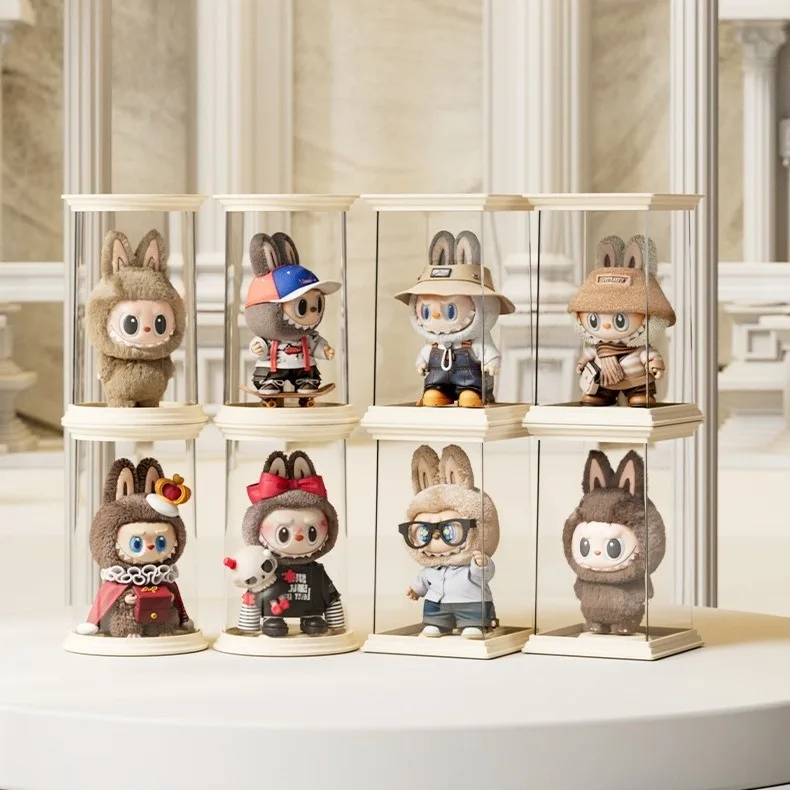 Clear Acrylic Figurine Display Box Roman Column Base Stackable Dustproof Blind Box Organizer with Lid for Collectibles