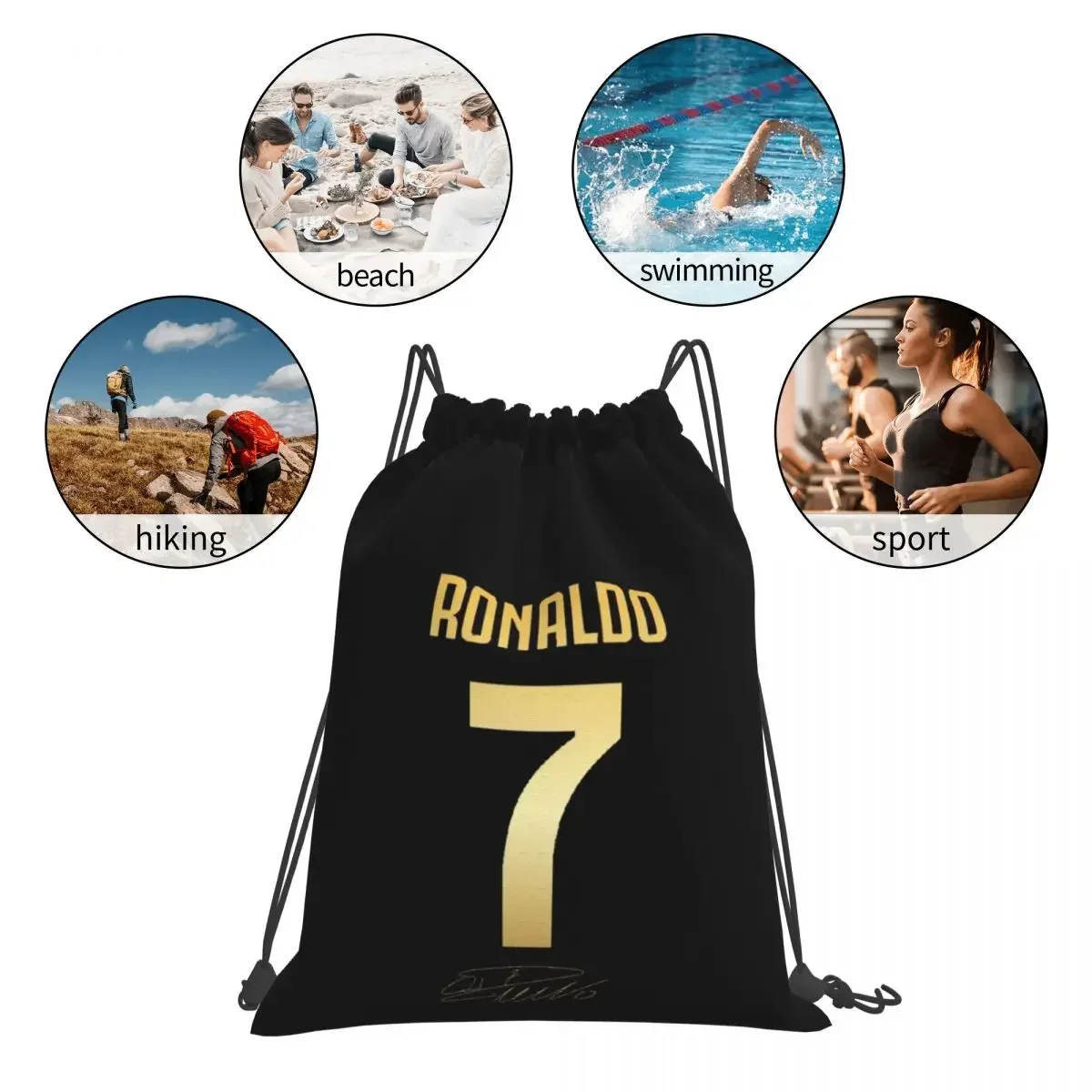 Mochila CR7 Cristiano Ronaldo para hombre y mujer, bolsa portátil con cordón, bolsillo para artículos diversos, para estudiantes