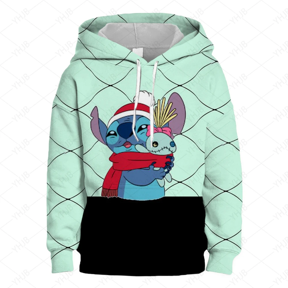 Christmas Disney Embroidered Hoodie Children\'s Cartoon Costume Little Girl Boy Lilo and Stitch Sportswear Manga Hoodie Baby Casu