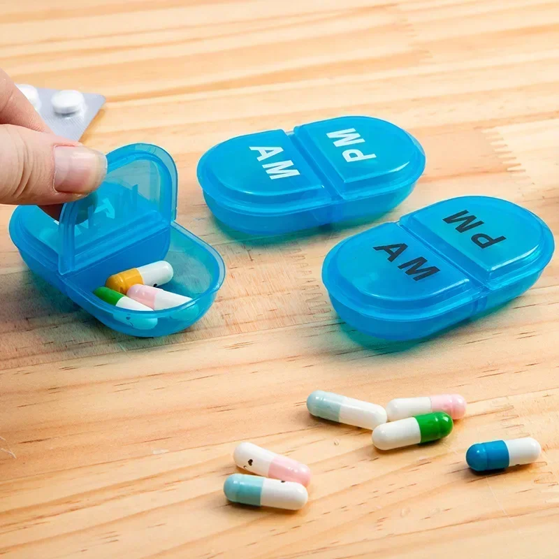 1pc 2 Grids Daily Waterproof Pill Organizer Portable Pill Box Pill Container Daily AM&PM Containers Storage Box