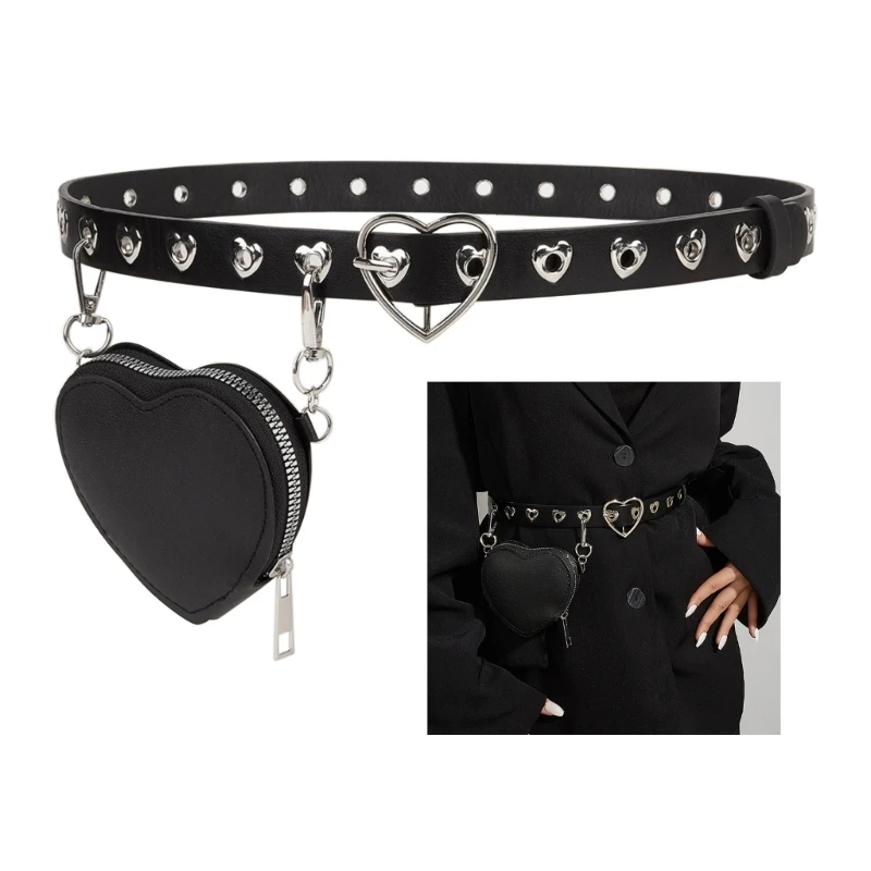 

MXMB Casual Pin Buckle Belt Bag for Women Cool Subculture Love Waist Belt with Rivet Studded Teens Girls Waist Belt Accessory