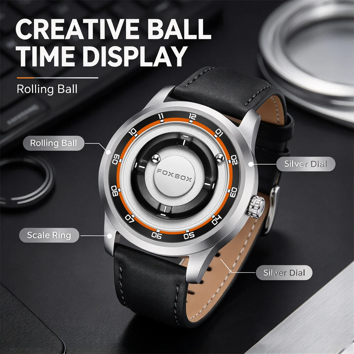 FOXBOX Watch Planet Design Fashion Floating Magnetic Pointer Free Ball Bearing Creative Simple Waterproof Quartz Watch for Men