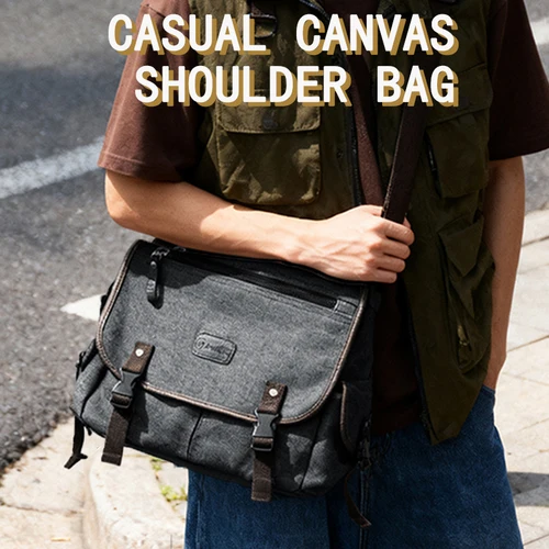 Imagen 1 del producto Bolso de lona para hombre, bandolera, maletín vintage, bolso para computadora de 14 pulgadas, bolsos de trabajo, bolsos cruzados, bolsos escolares