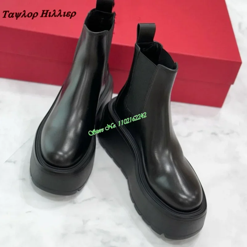 

Autumn Winter New Heightening Thick-Soled Sleeve Short Boots Round Toe Fashion Luxury Catwalk Banquet Designer Chelsea Boots 40