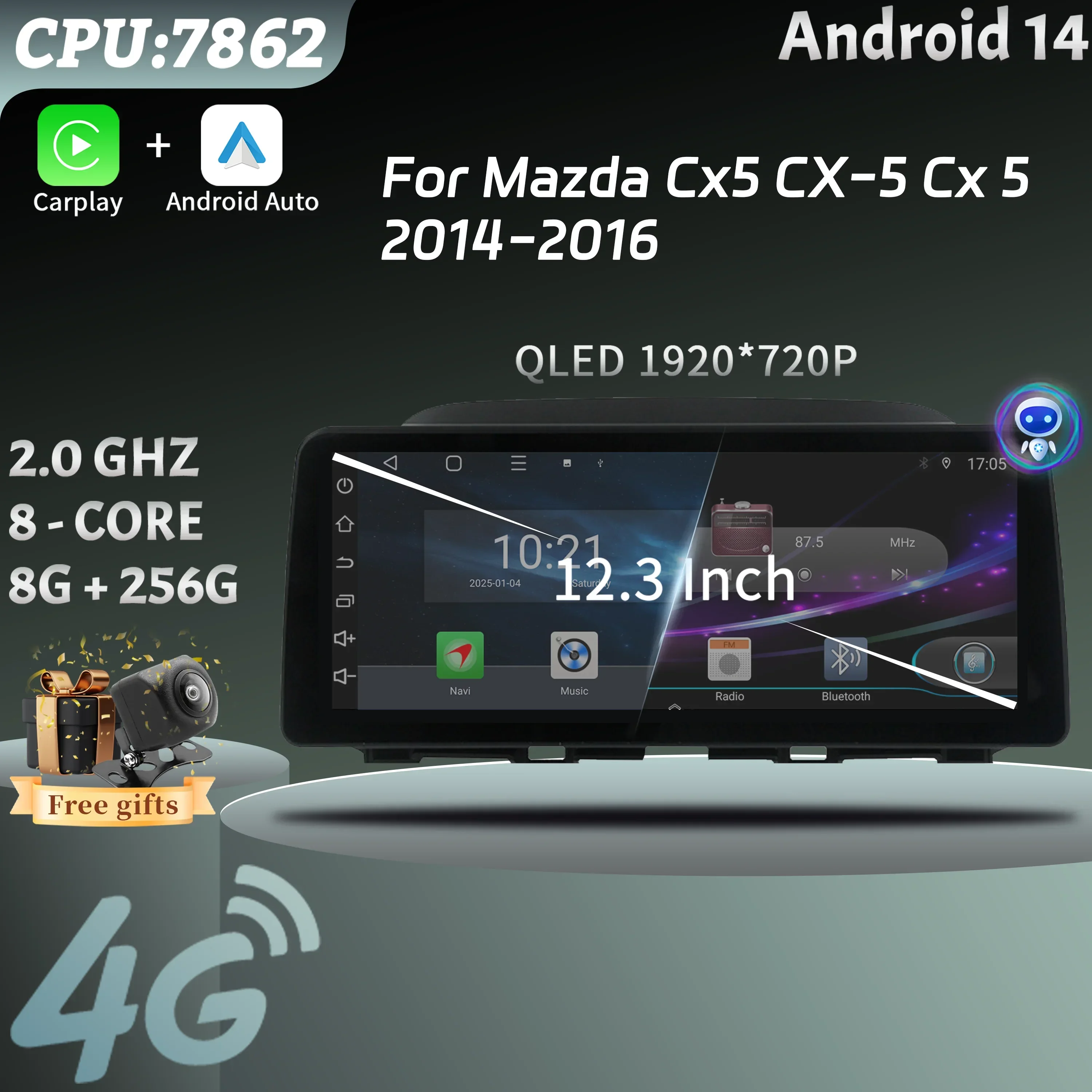 

12.3" Android 14 For Mazda Cx5 CX-5 Cx 5 2014-2016 Car Radio Multimedia Navigation GPS Wireless Bluetooth Carplay Touch Screen
