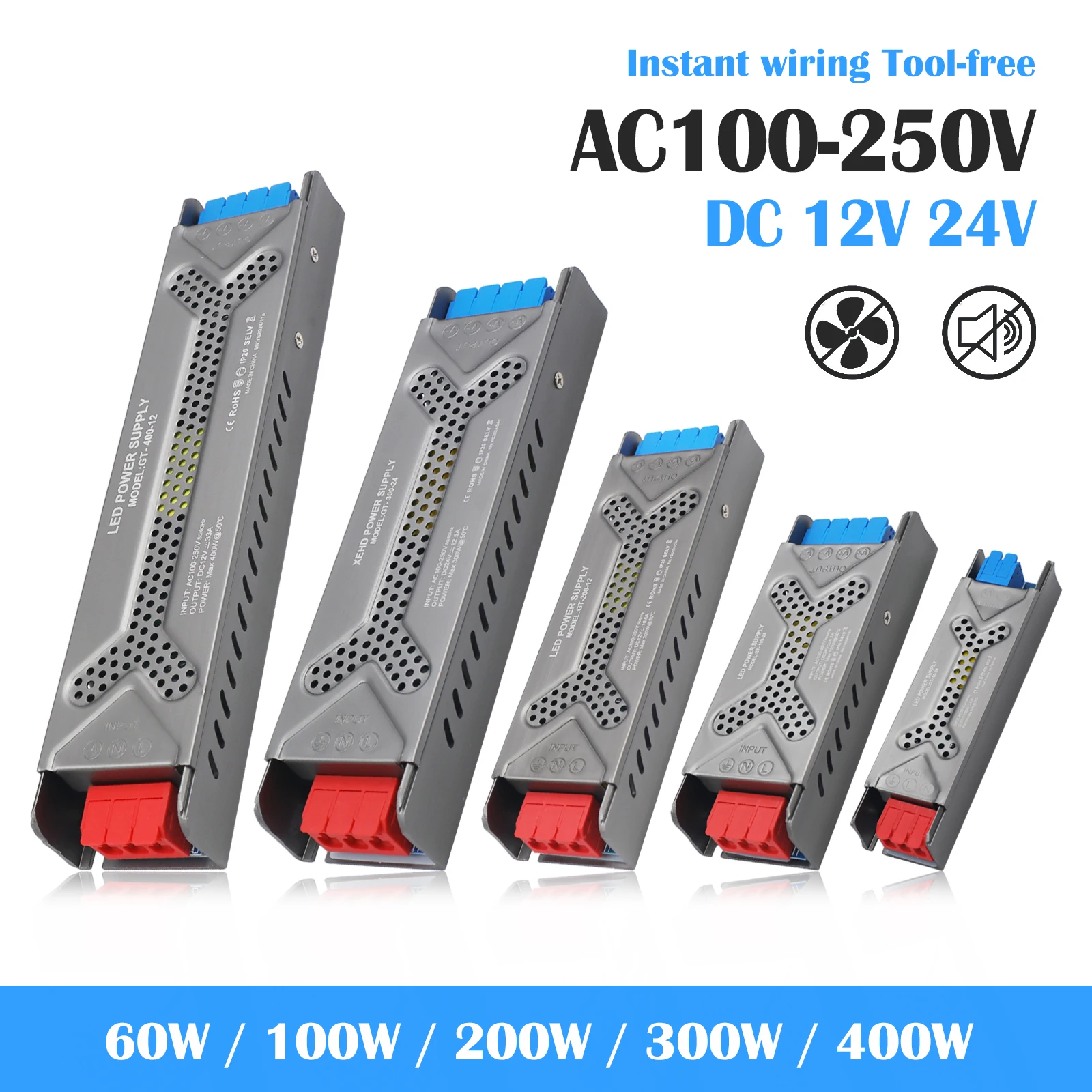 LED Power Supply AC 100-250V To DC 12V 24V Lighting Transformers 60W 100W 200W 300W 400W Driver For LED Strip Lights