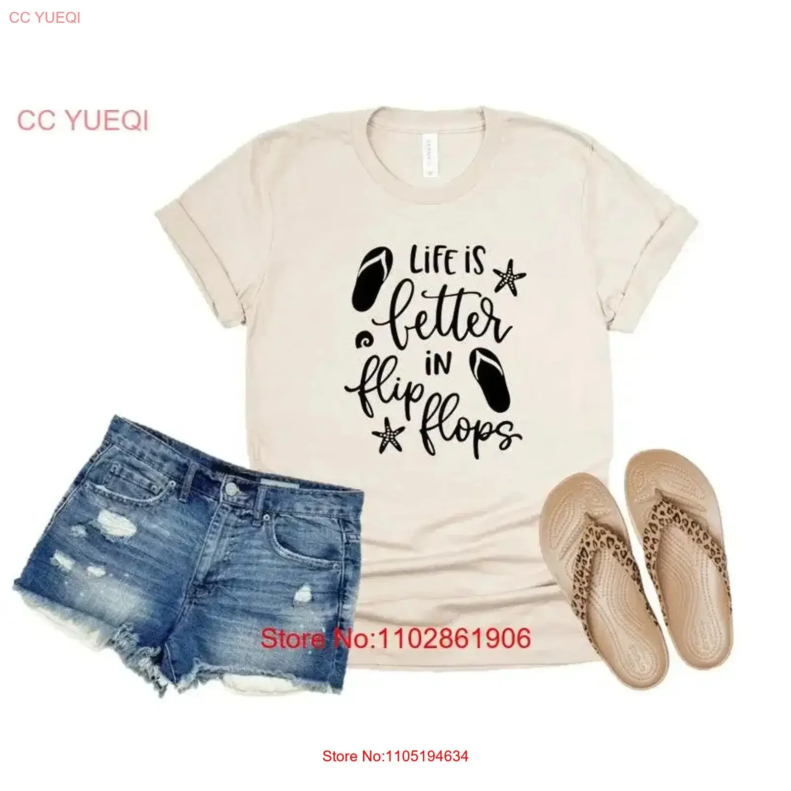 Life is better in flip flops T Shirt vintage Washed graphic homme Slightly designer clothes Casual Soft Breathable vintage