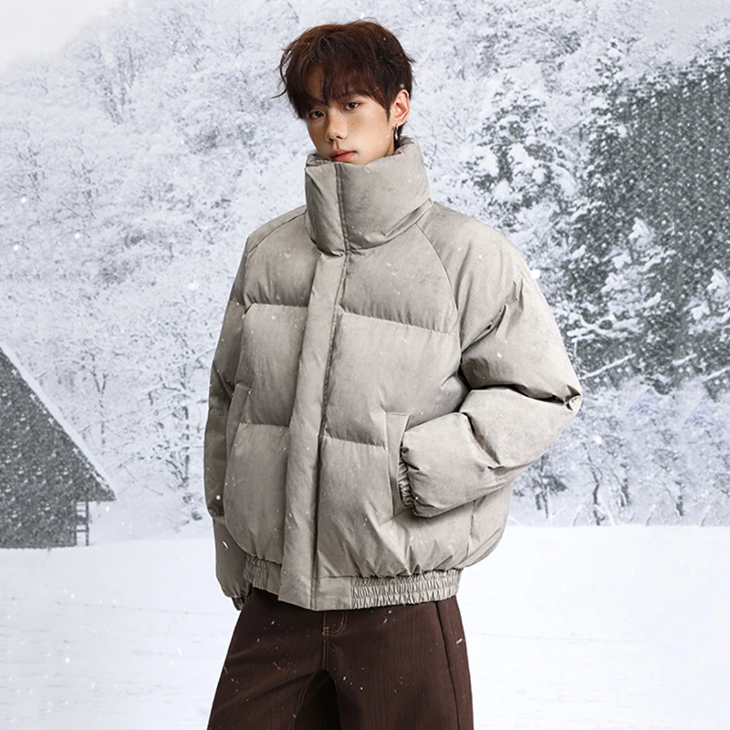 Niche Design Men's Padded Coats Solid Color Stand Collar Zipper Casual Tie Dye Loose Male Cotton Jackets Cleanfit DF5T