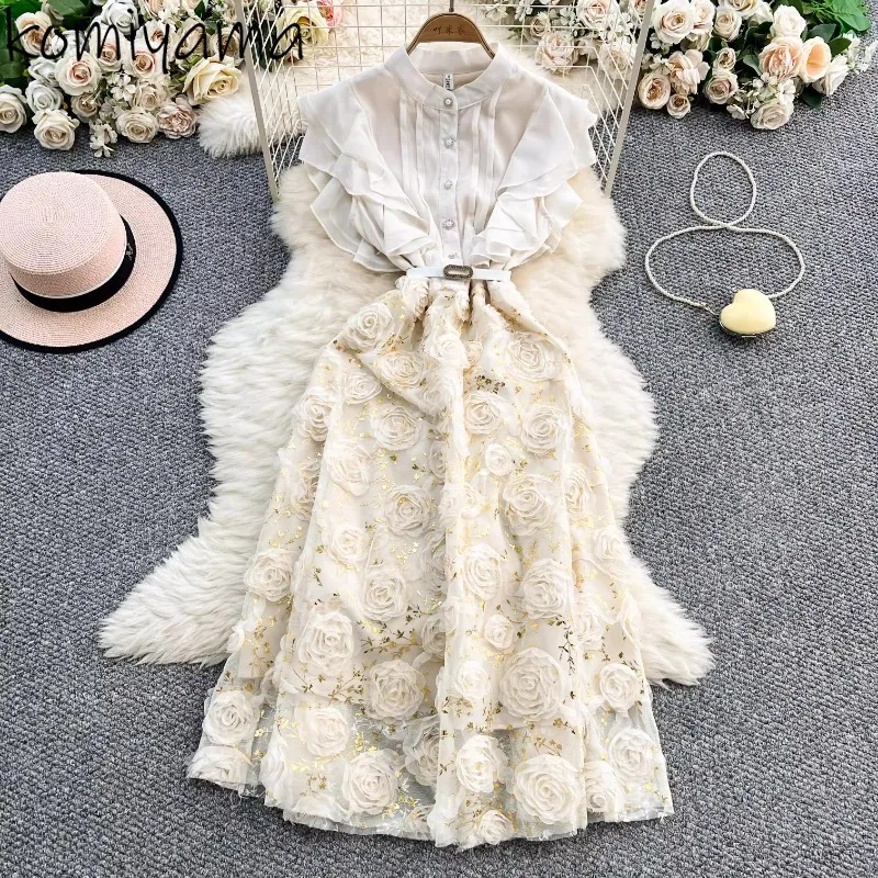 

Spliced Ruffles Vestidos 3d Floral 2025 Dress Sweet Short Sleeve Dresses Summer Tunic Ropa De Mujer Princess Vestido