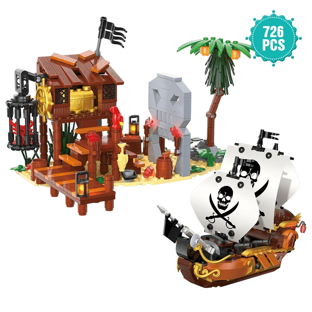 2024 Pirates Building Sets Compatible with Lego Sets with Pirates Boat And Island House Toy Building Block Gifts for Boys 725PCS