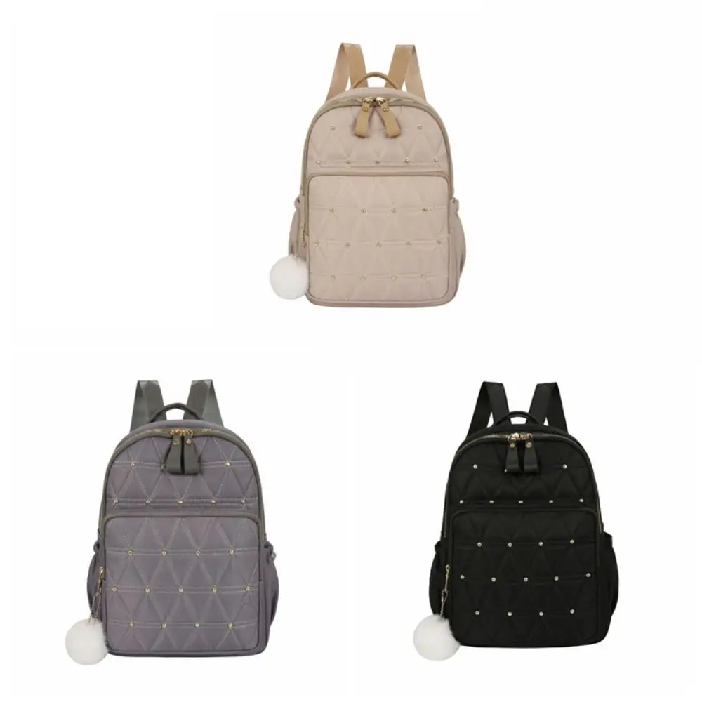 Tas Bahu Klasik yang Dapat Disesuaikan, Tas Ransel Wanita Elegan Vintage, Tas Tangan dengan Rivet, Tas Perjalanan Nilon, Tas Kasual