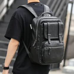 Simple Fashion Men's Backpack Soft Pu Leather Backpack Men Large Capacity 14inch Laptop Bag Students Schoolbags Travel Back Pack