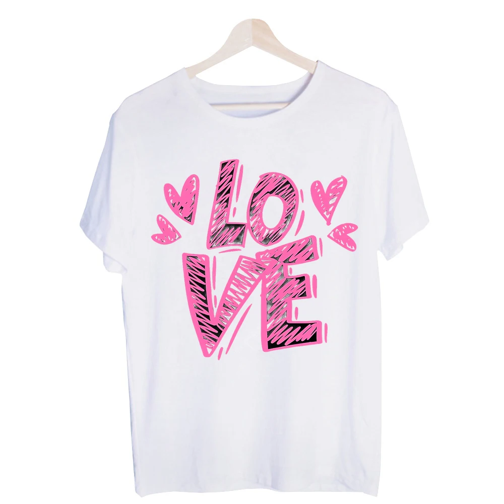 Women's Love Typography Graphic Tee, Short Sleeve Crew Neck Shirt for Casual Daily Wear and Summer Outfits