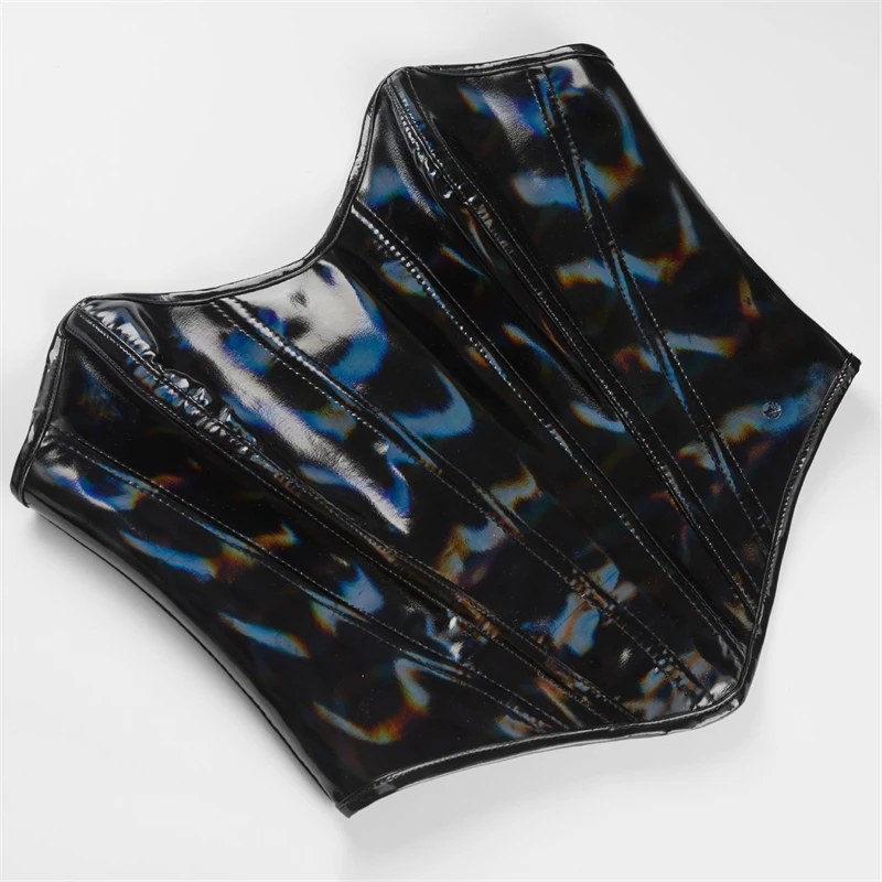 Noir PVC vinyle Corset culture hauts femmes Sexy surbuste Bustiers haut en cuir brillant Lingerie Steampunk Corselet à lacets Korsett