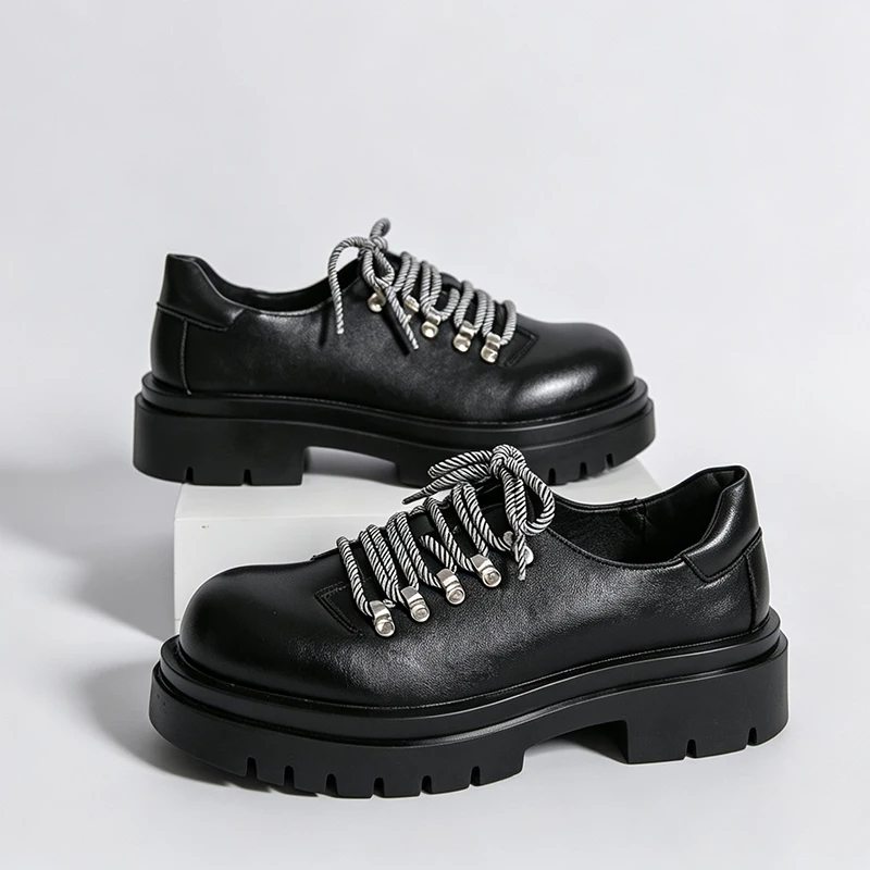 2026 New Men's Platform Low TopShoes Faux Leather Casual Formal Lace Up Oxford Shoes Big Size 38-46 NonSlip Daily Dress Footwear