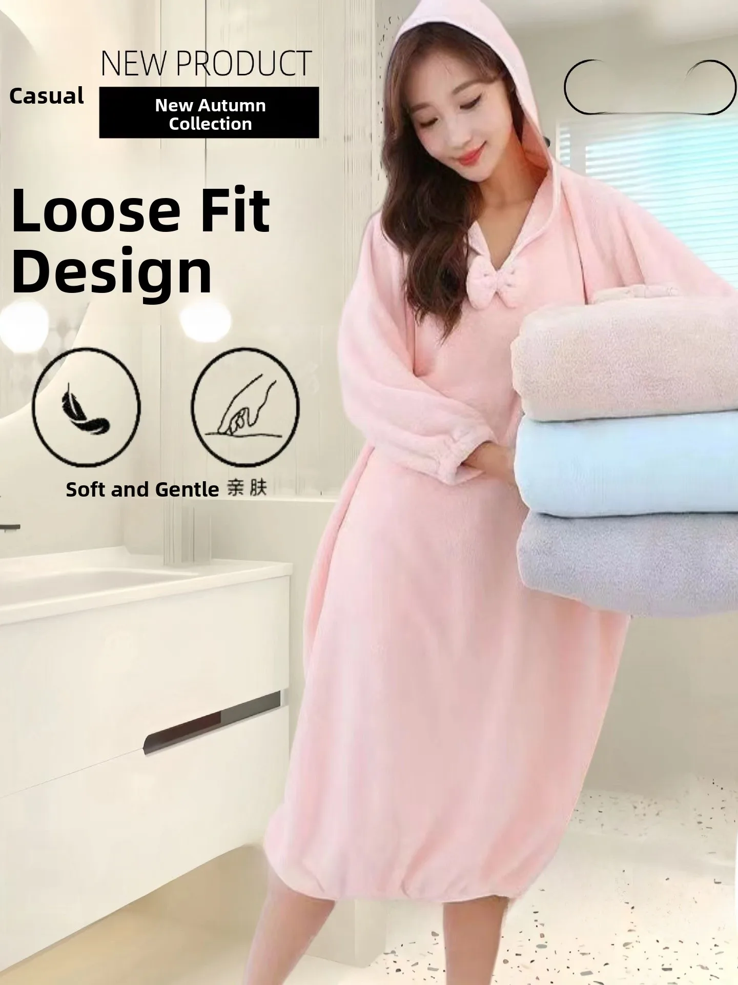 Soft Absorbent Long Bath Towel Robe for Women with Hood Autumn Winter New Arrival Home Use Comfortable Skin-friendly Bath Skirt