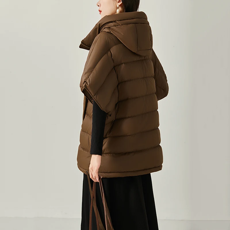 Schinteon feminino 90% pato branco para baixo colete irregular com capuz sem mangas jaqueta sólida moda outono inverno topo 2025 novo