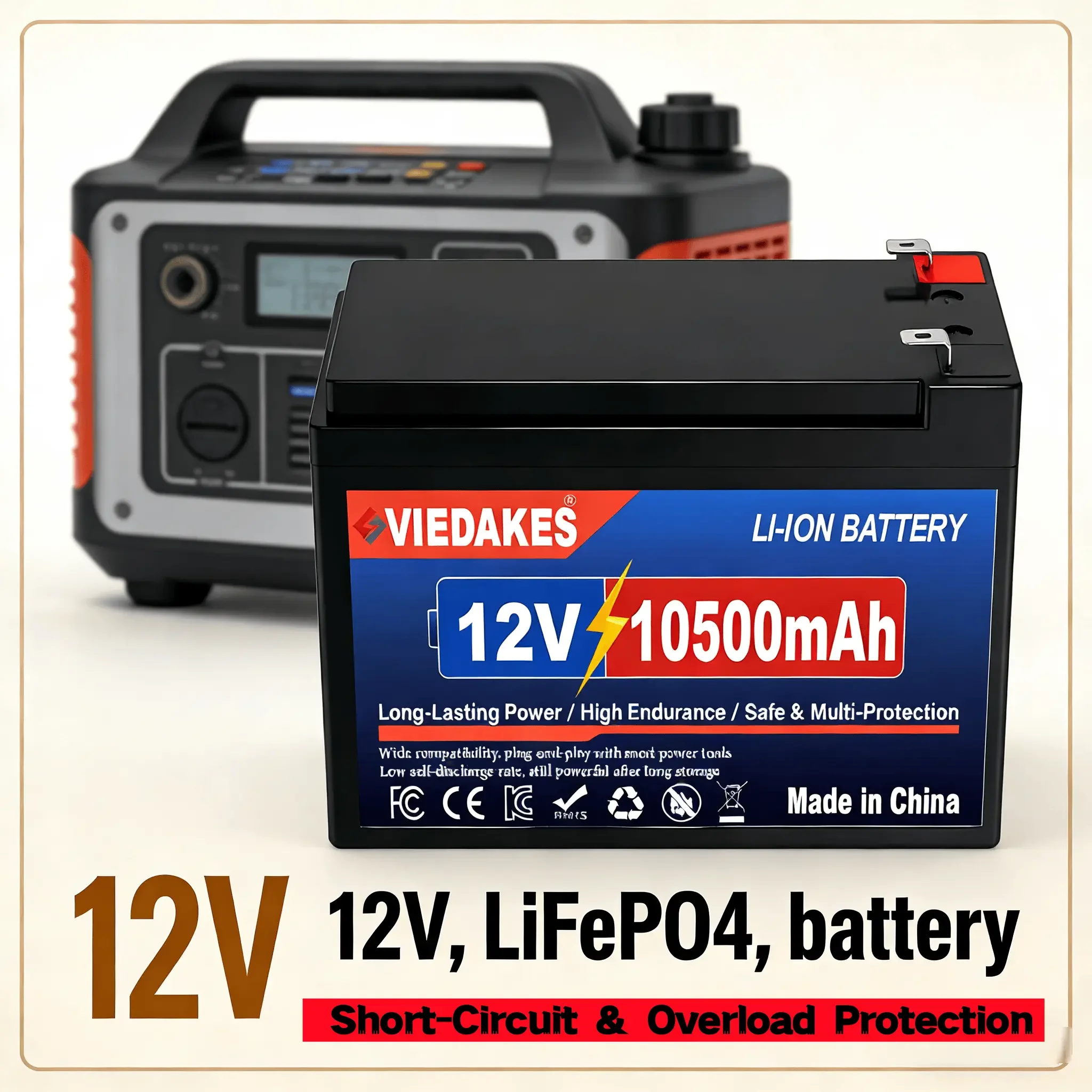 

VIEDAKES 12V LiFePO4 Battery 3S7P 10.5Ah 100% Real Capacity with Charger & Wires for Farm Water Pump Outdoor Equipment