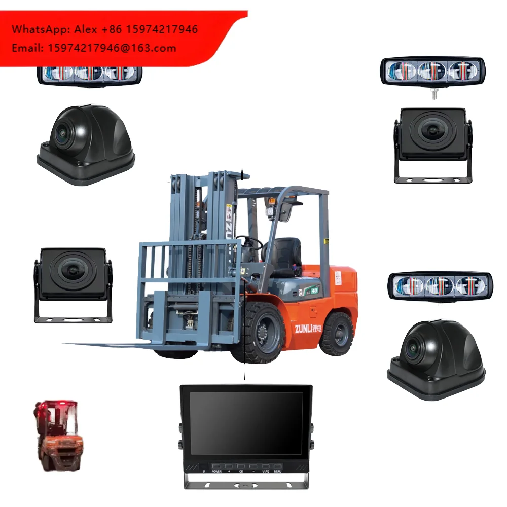 12V AI Camera Reverse Aid Monitor Anti-Collision System Waterproof Pedestrian Safety Alert AHD 1080P 7.0inch 1-Year Forklift