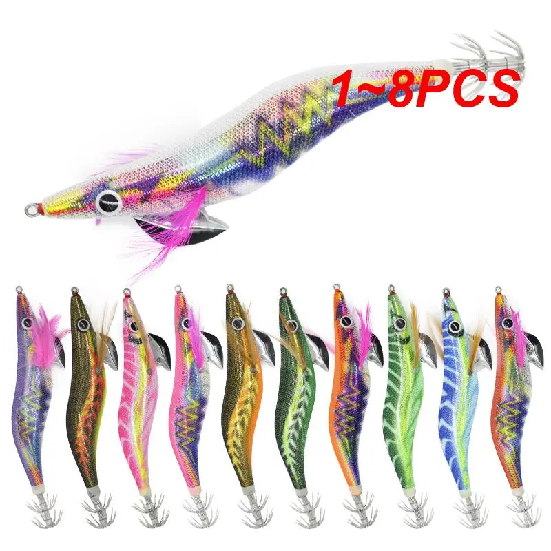 1~8PCS Squid lure Shrimp 3.5# 20g Jigs Wood lure Luminous Octopus lures 3D Eyes Cuttlefish Artificial bait jigging fishing lure