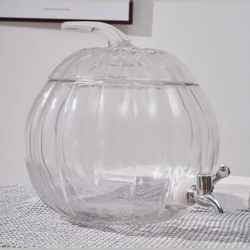 Pumpkin Bottle Juice Jar with Faucet Glass Cold Kettle Hotel Dessert Desk Self-service Large Capacity Fruit Tea Beverage Bucket