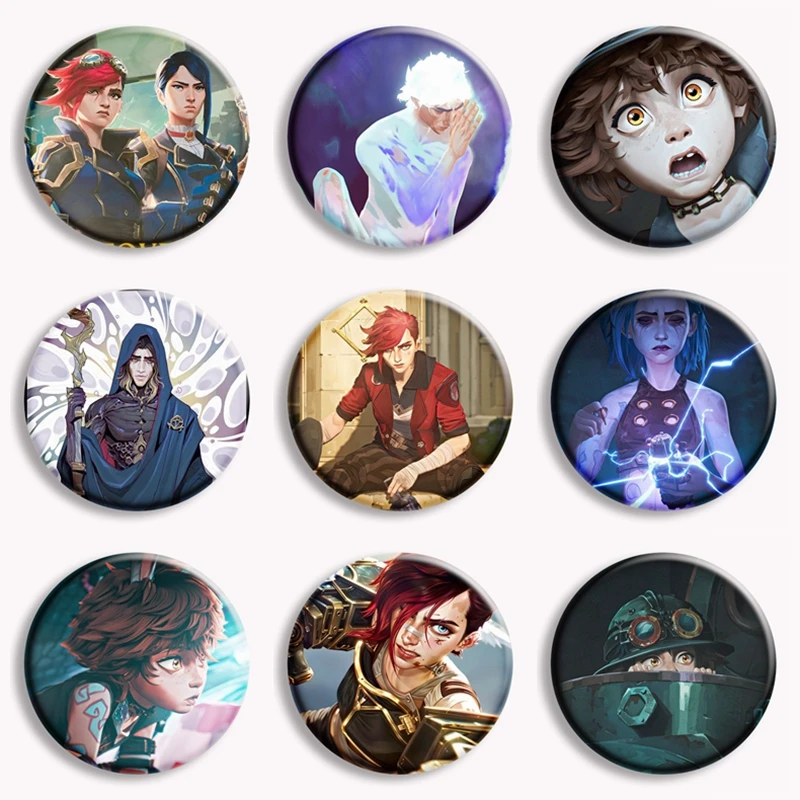 Jogo liga das legendes isha anime botão pinos lol jinx dos desenhos animados broche crachá saco acessórios gamer coletar fãs presentes
