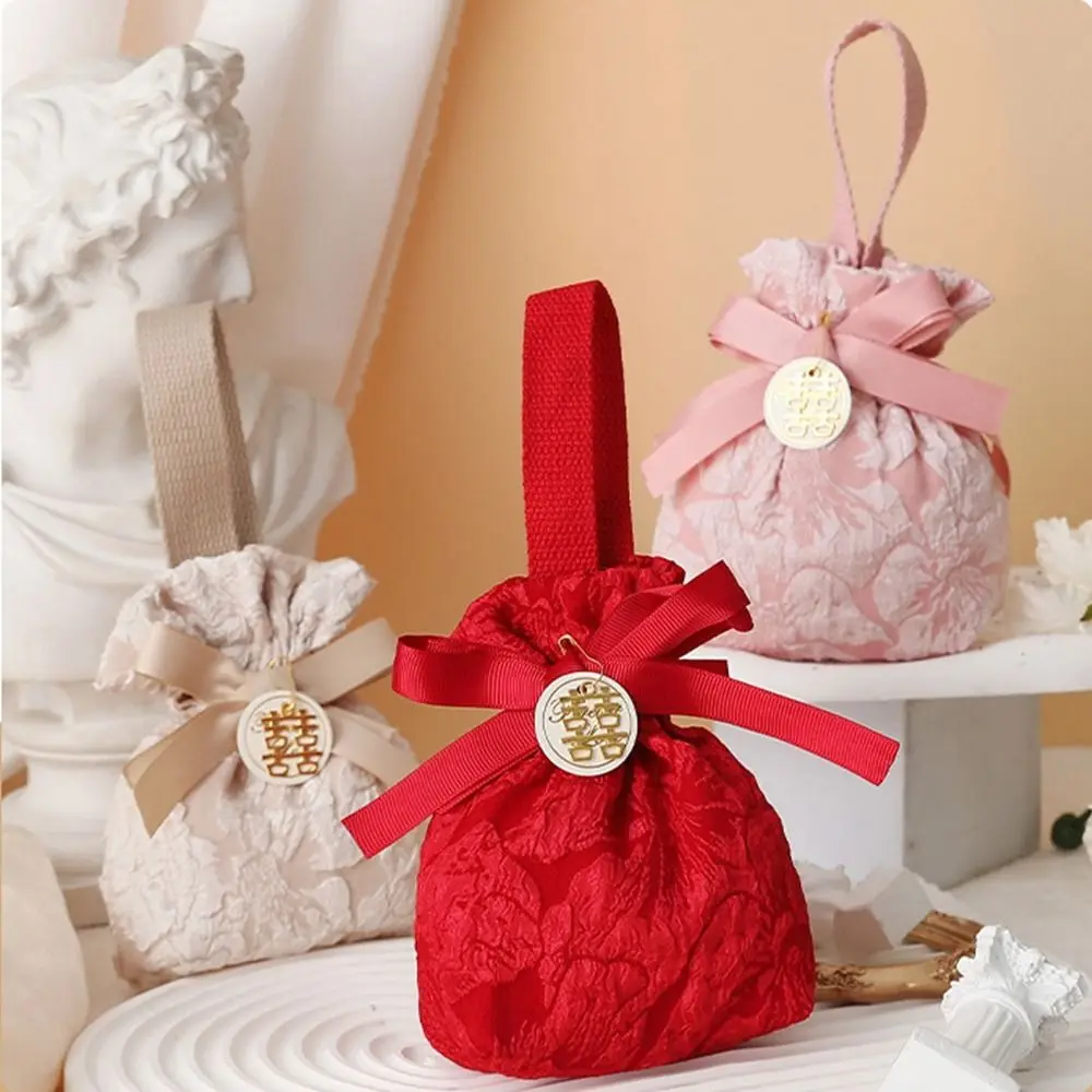 

Bowknot Red Handbag New Year Drawstring Bag Korean Style Large Capacity Festive Sugar Bag Bucket Bag Storage Bag