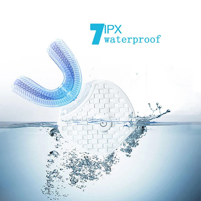 U-shaped electric toothbrush with sonic cleaning technology, featuring soft bristles, suitable for teeth whitening.