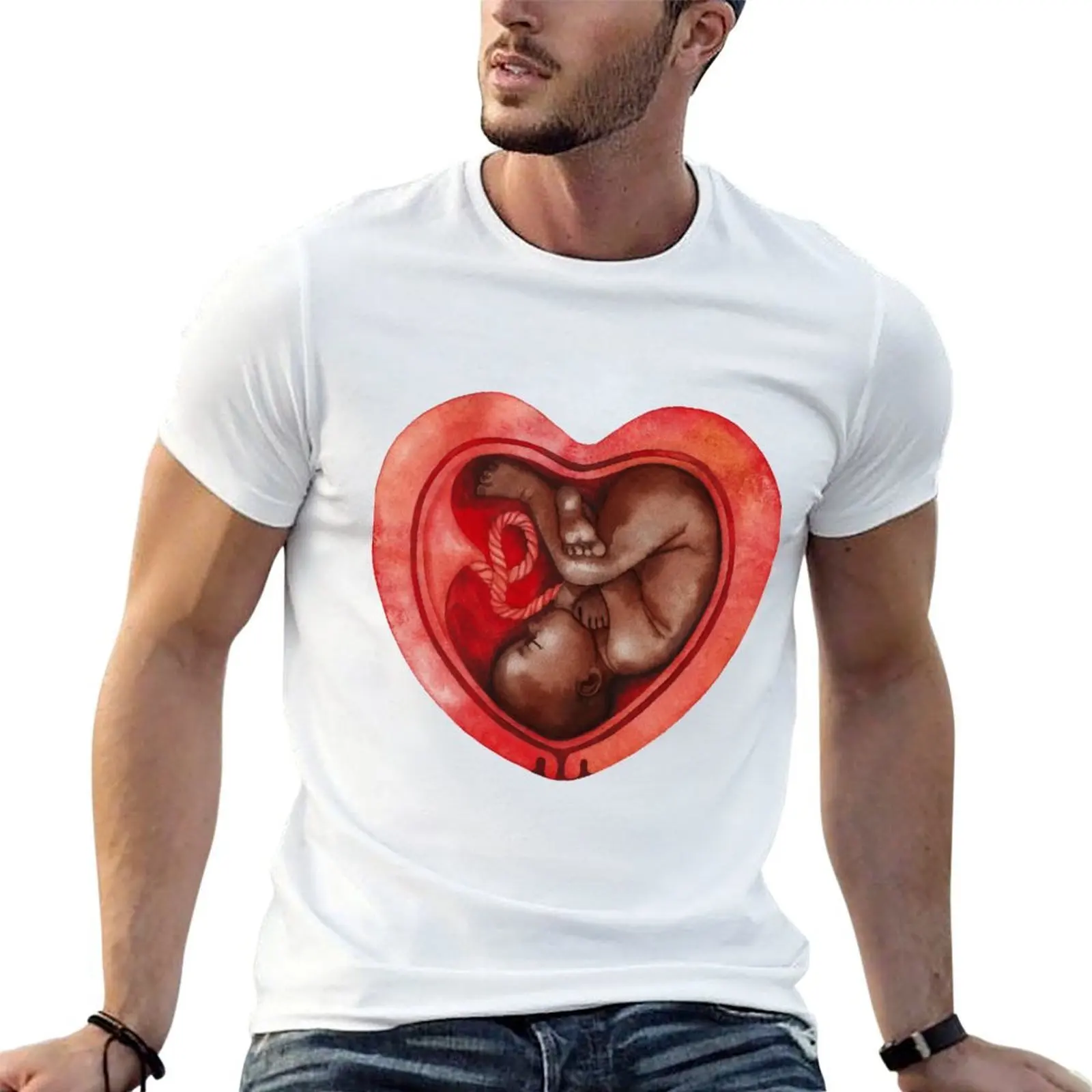 

Watercolor fetus inside the heart shaped womb T-Shirt t shirts cotton 100% essential t shirt T-Shirt
