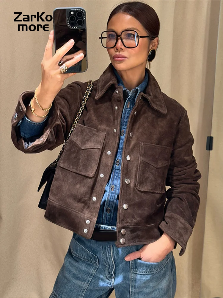 Vintage Brown Women's Short Sleeve Jacket Coat