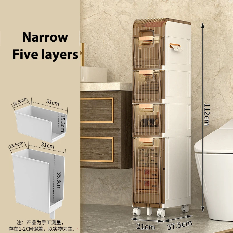 Bathroom Cabinet Crevice Storage Rack Toilet Multi-Layer Drawer Organizer Narrow Household Bath Kitchen Shelves Side Cabinet Car