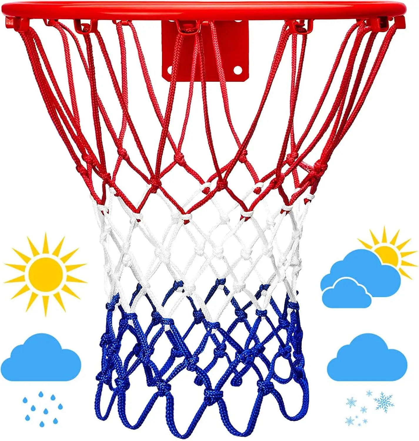 

12 Loops Heavy Duty Basketball Net, 21" Red White Blue, Outdoor Standard