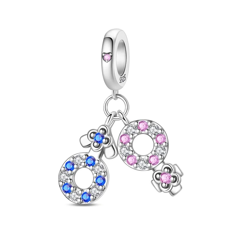 

925 Sterling Silver Sweet Couple Symbol Love Charms Bead Shining Zircon Dangle Fit DIY Original Bracelet Valentine's Day Jewelry