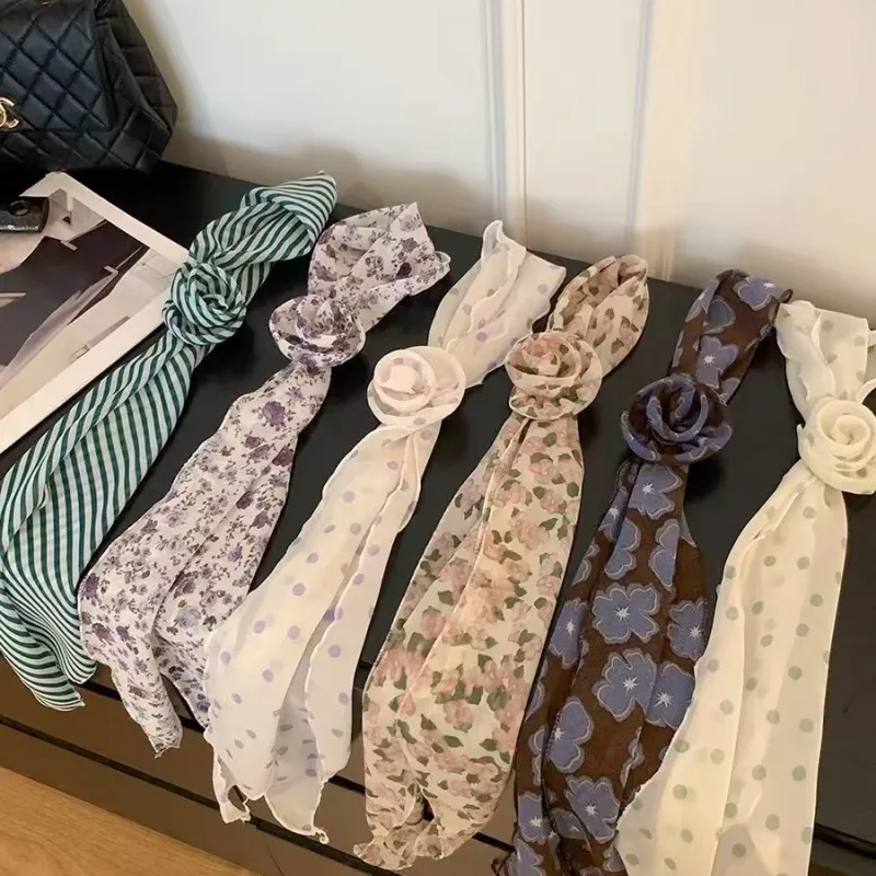 

3d шарф с розой, съемный шелковый шарф, шифоновый галстук, элегантный съемный шарф с цветком розы для модных осенних аксессуаров для волос