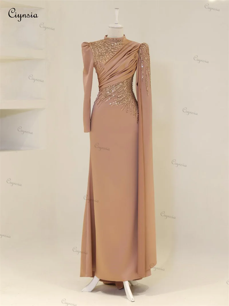 Ciynsia Abendkleider Long Sleeve Evening Dresses Women Elegant Wedding Guest Dresses for Women Mermaid Beaded Formal Prom Gown