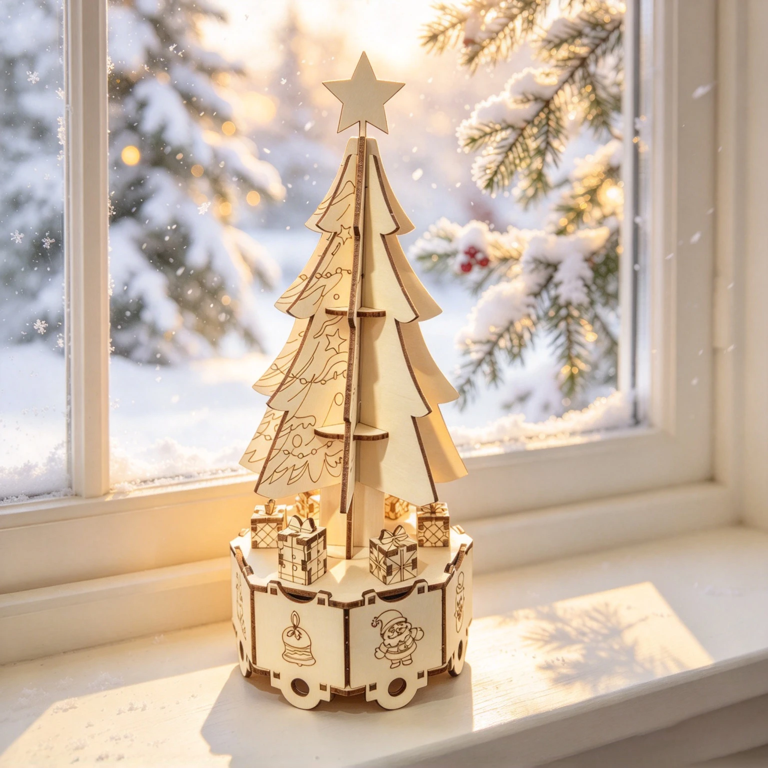 3D Wooden Christmas Tree Music Box Model, DIY Puzzle Model, Multi-Layer Laminated Tree Structure, Christmas Gift, Perfect Gift