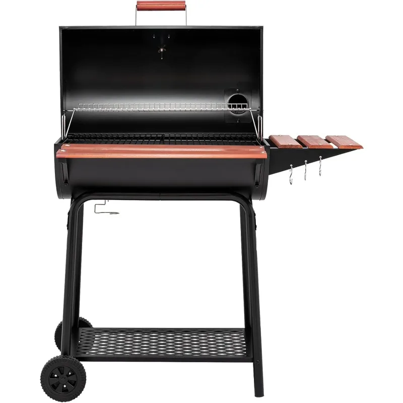 Royal Gourmet CC1830V 30 Barrel Charcoal Grill with Wood-Painted Side Front Table, 627 Square Inches Cooking Space