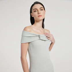BC1024 Luxury Women's Clothing Merino Wool Silk Ladies Woolen Clothes slash neck Summer Knitwear tops
