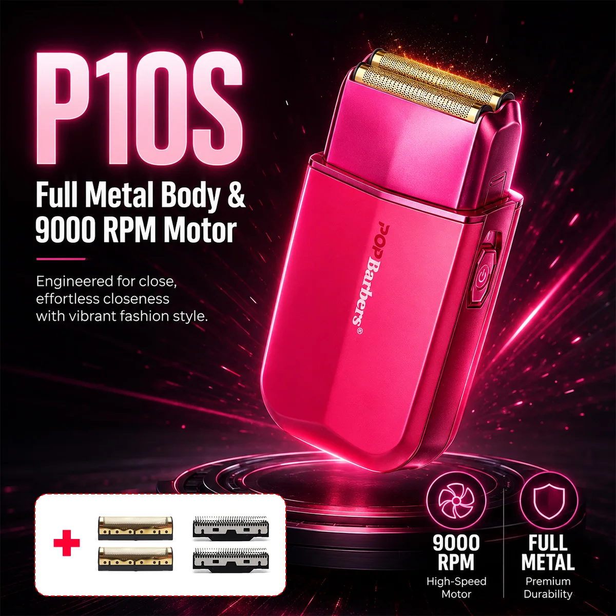 POPBarbers P10S Man's Electric Shaver Double Foil 9000RPM Full Metal Storage Pouch Professional Reciprocating Shaving Machine