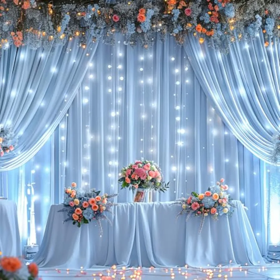 

Baby shower photo backdrop drapes: 20 x 10ft wrinkle-free polyester curtains in white, lightweight and reusable for parties, we