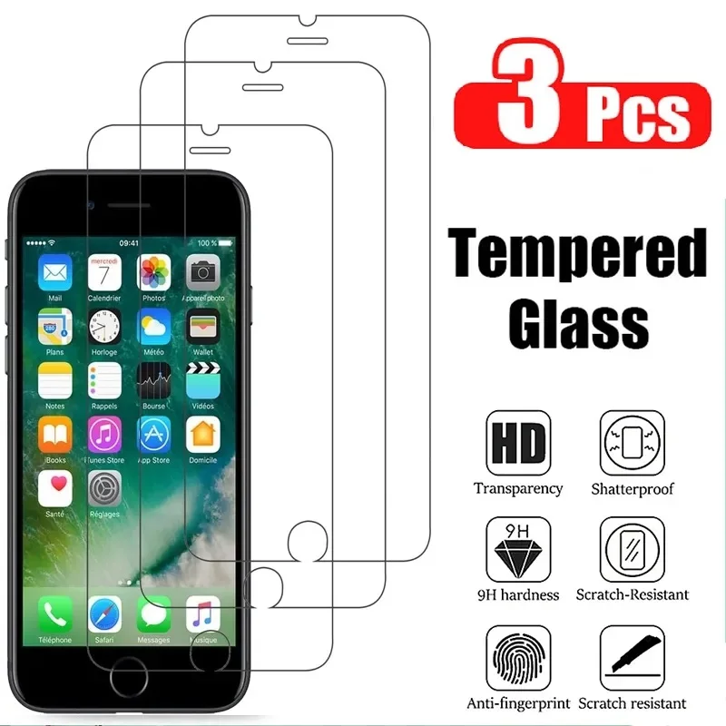 3 peças de vidro temperado para Apple iPhone 6 6S 7 8 Plus SE 2022 Yyj Protetor de tela protetora 2020 2016 Stg