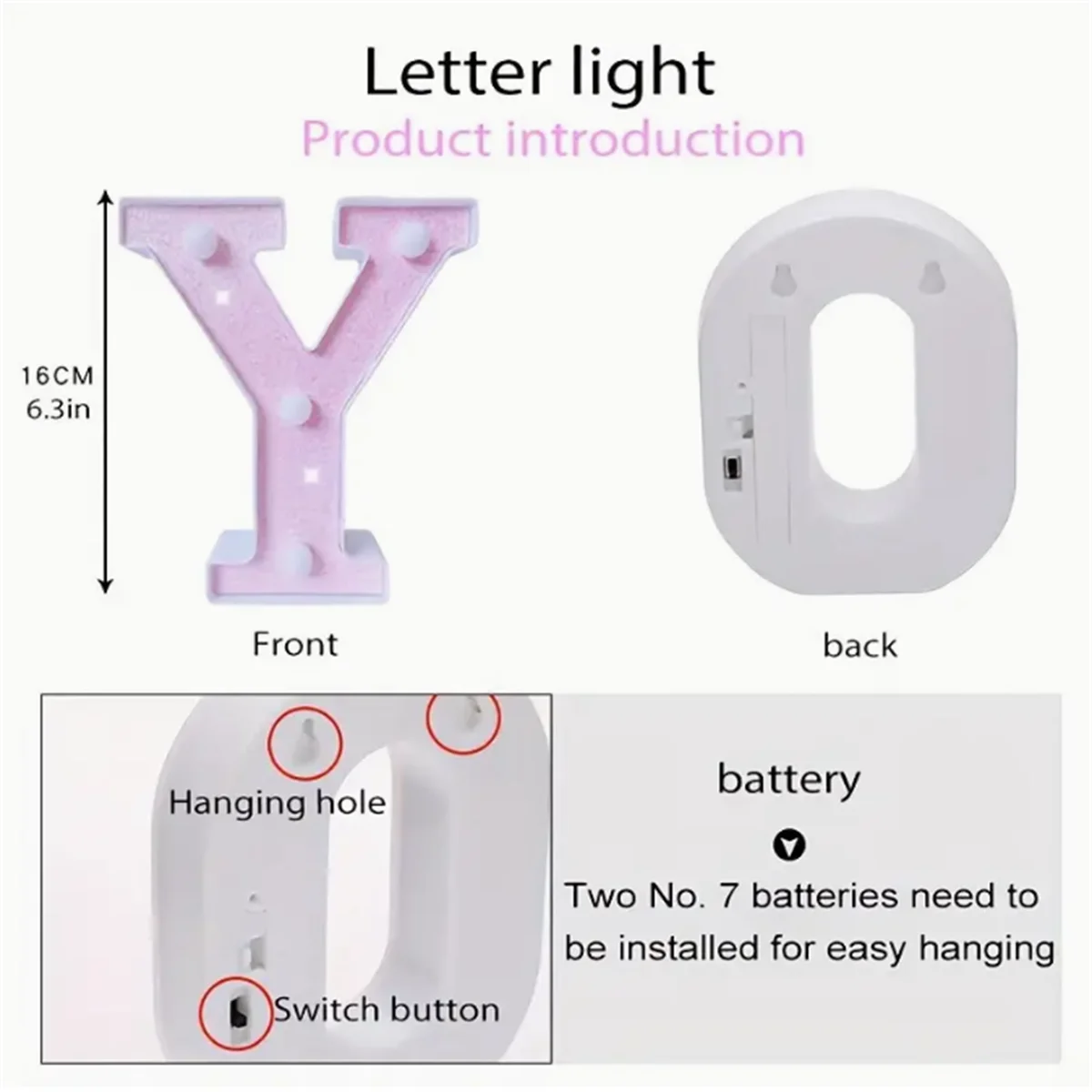 16cm Colorful Pink LED Decorative Alphabet Number Light Battery Powered Decorative Light Wedding Proposal Birthday Decoration