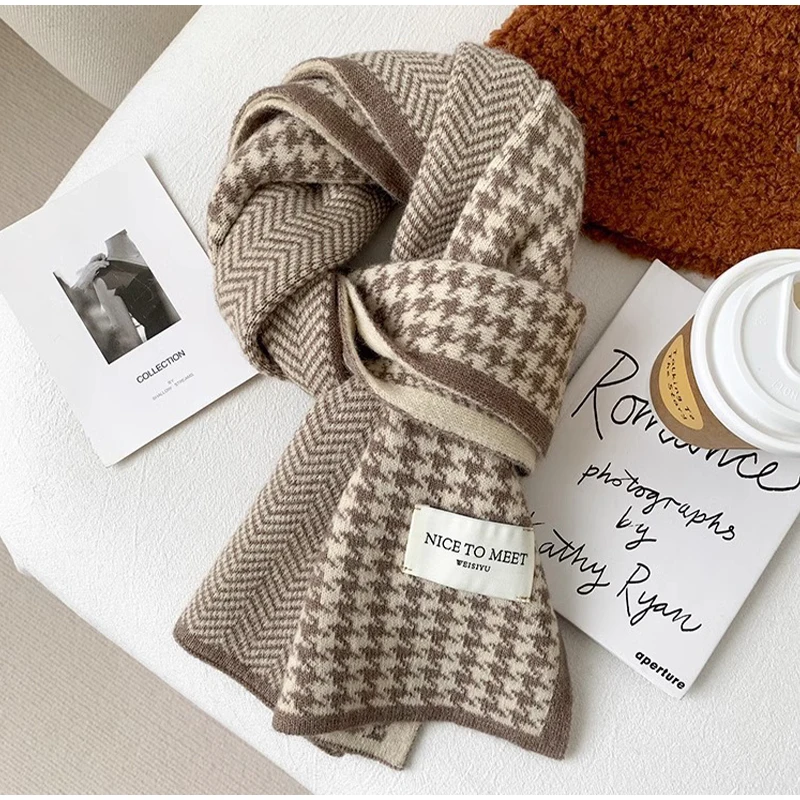 Korean INS Classic Double Sided Grid Scarf  Fashionable Versatile Couple Trendy Knitted Scarf For Autumn Winter New Warm Scarf