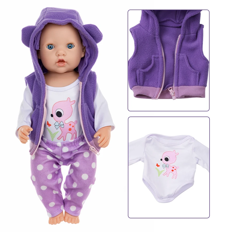 16-18 インチの赤ちゃん生まれ人形服かわいい鹿ジャケットパーカーパンツリボーンドールスーツ子供の誕生日プレゼント